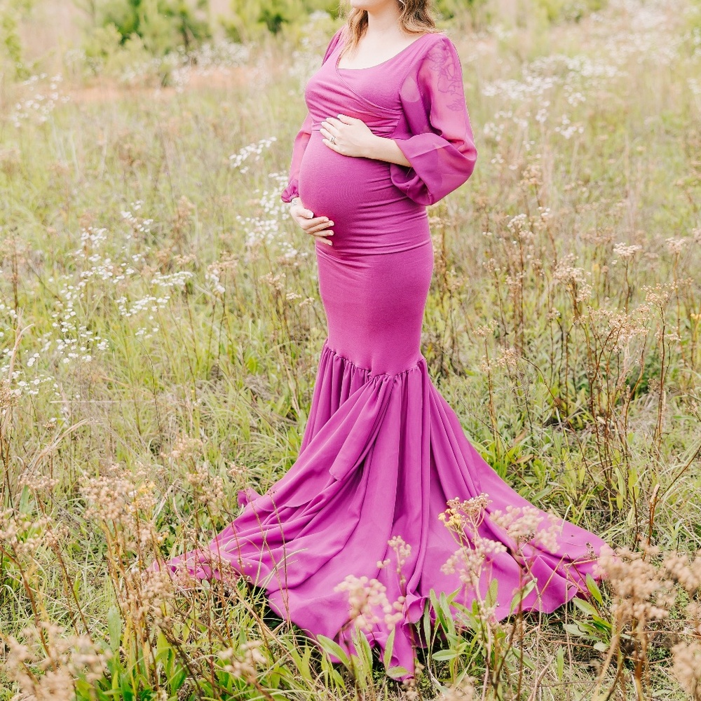 Saslax Off Shoulder Ruffle Sleeves Elegant Fitted Maxi Maternity Dress